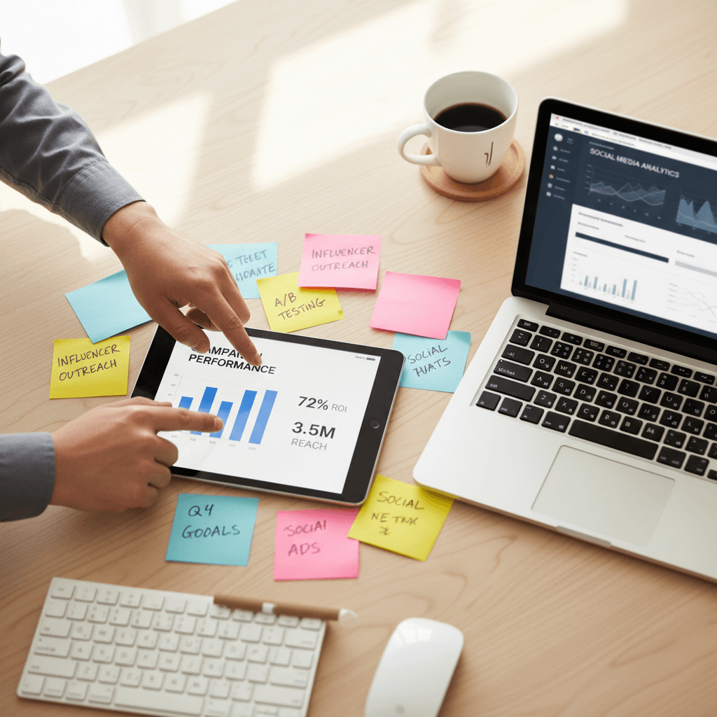 Marketing strategist developing a personal branding plan at a modern desk