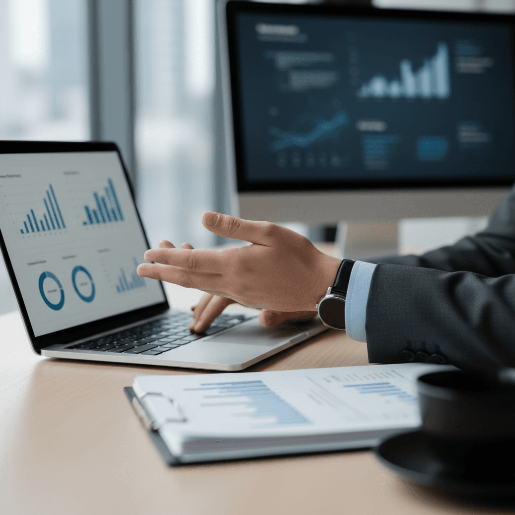 Professional consultant reviewing notes at a modern desk, representing the strategic and honest approach of Almira Capital Group.